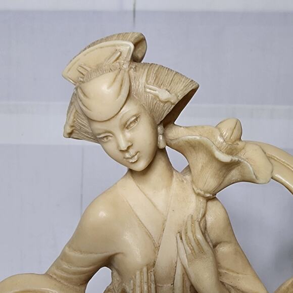 Vintage Santini Asian Imperial Couple Floral Fruit Alabaster Sculptures - Picture 5 of 13